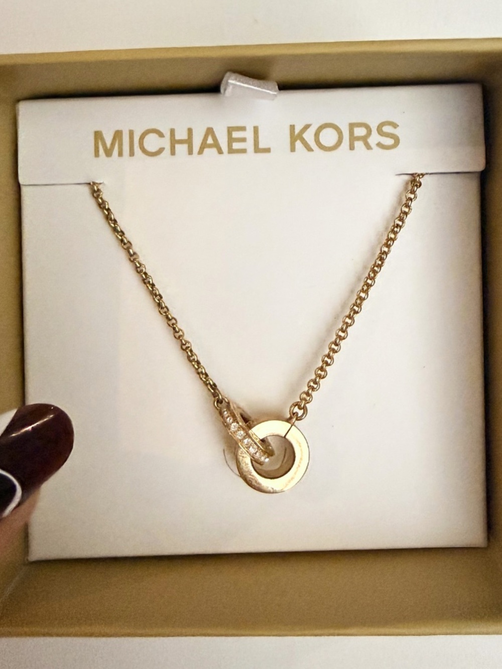 Michael Kors 14k Gold Plated Interlocking-Circles Rhinestone Necklace - Picture 4 of 9